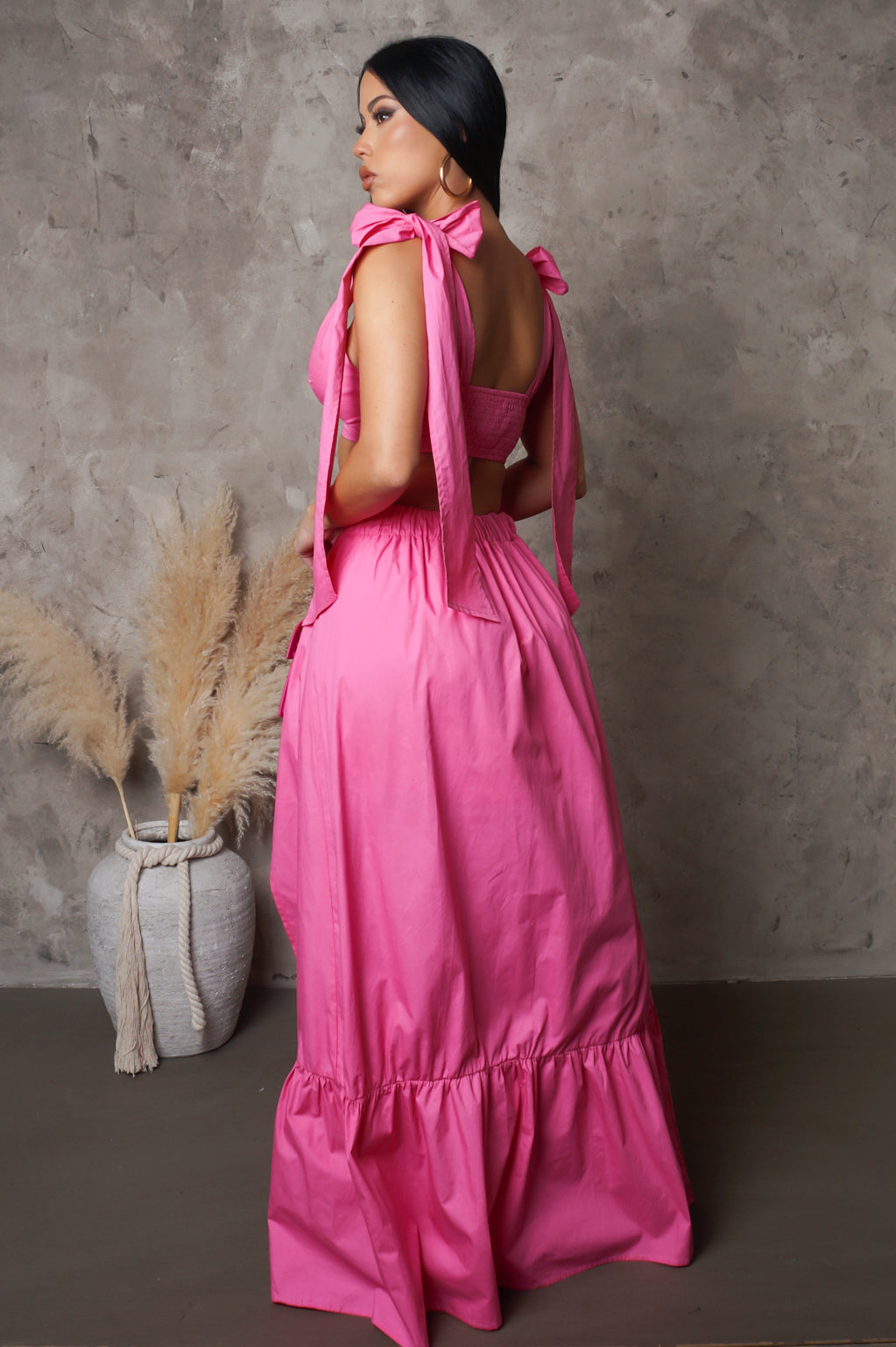 "Everlast" Maxi Skirt & Shoulder Tied Cropped Top Set