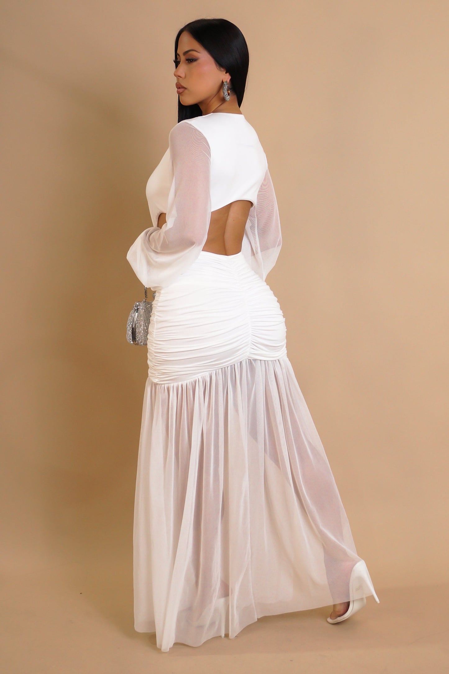 By the Pool Side Ruched Mesh Maxi Dress- 3 Colors