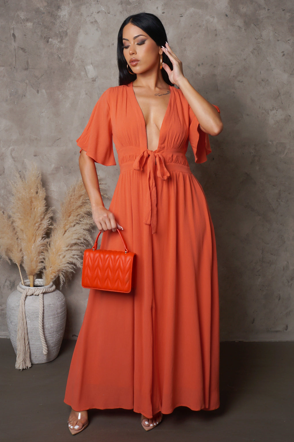 Solid Orange Maxi Dress