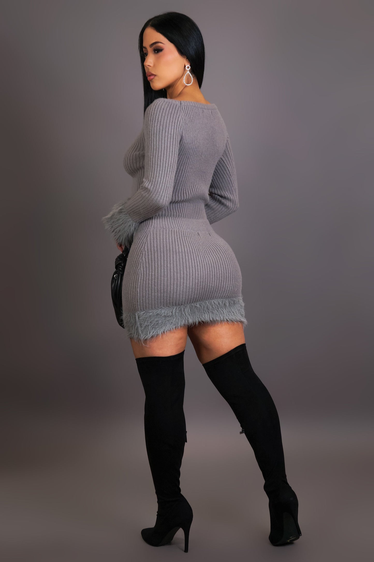 Fur Trimmed Mini Skirt & Top Set