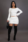 Fur Trimmed Mini Skirt & Top Set