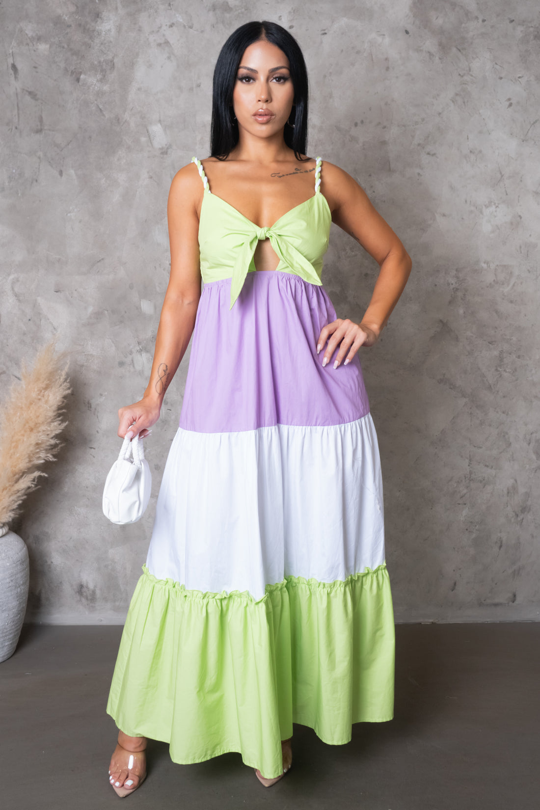 Colorblock Tiered Maxi Dress