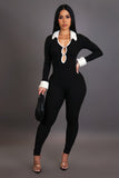 Black & White Contrast Faux Fur Ribbed Jumpsuit