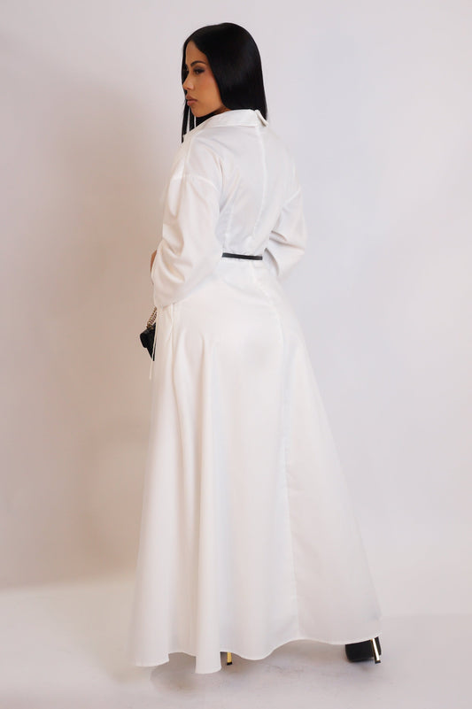 Going Out White Maxi Dress w/ Belt