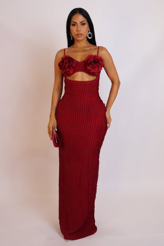 All My Love 3D Rose Maxi Dress- Red
