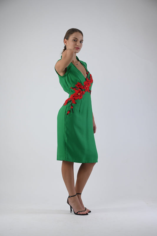 Grass Dress with handcrafted flowers
