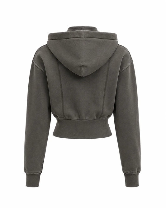 Vintage Washed Cropped Fleece Hoodie for Women