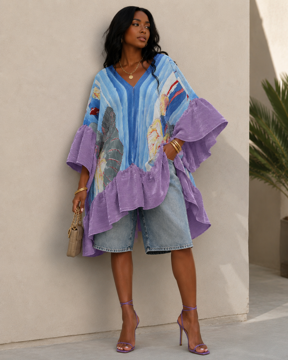 Unique Paradise Dress/Top/Kimono- Purple/Multi