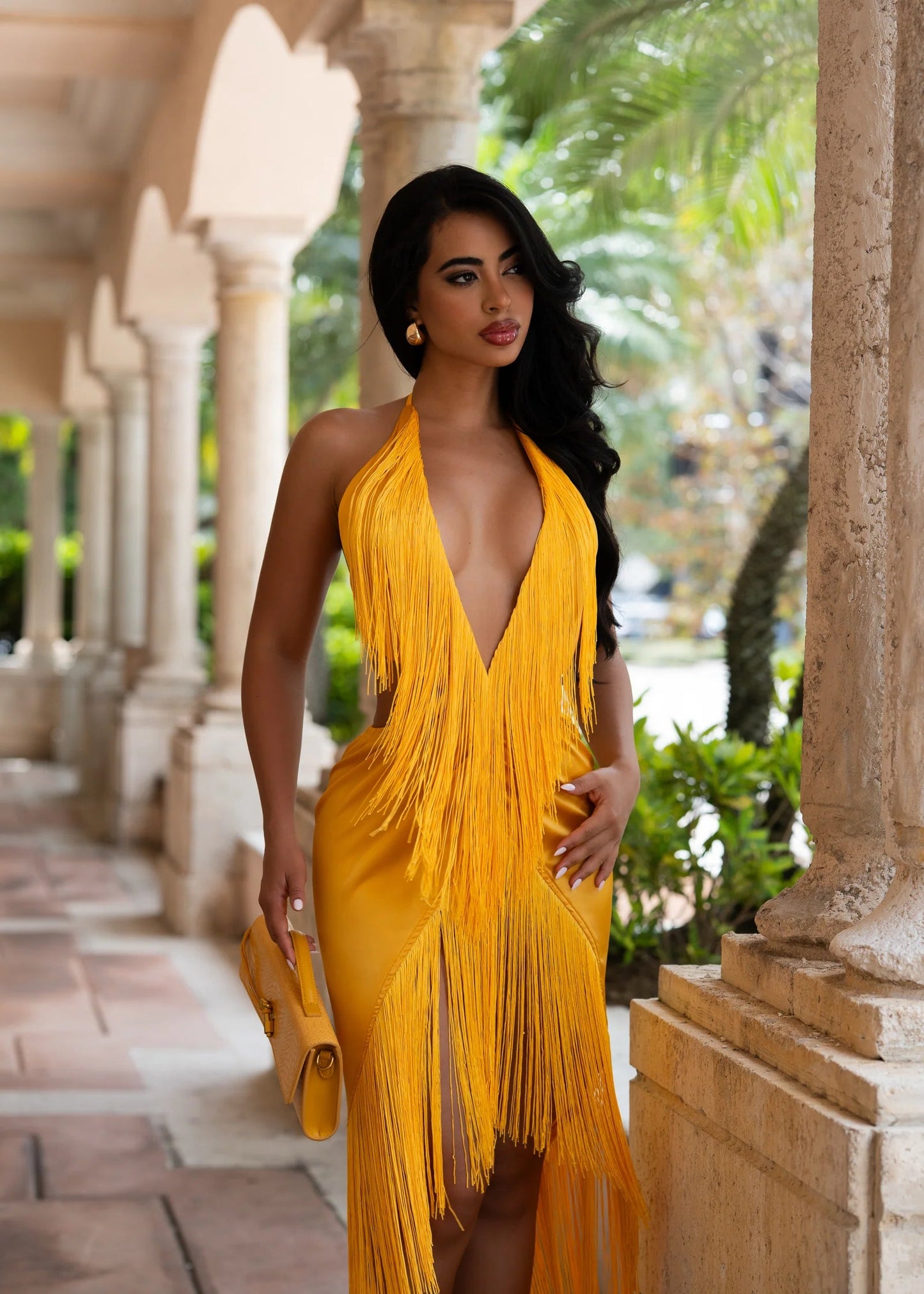 Golden Hue Tassel Dress