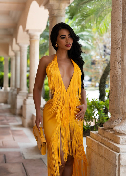 Golden Hue Tassel Dress