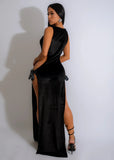 Sexy Black Over the Top Velvet Maxi Dress