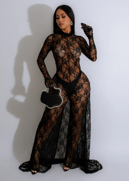 Sexy Lace Part Jumpsuit Maxi Dress