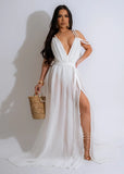 Vacation Resort Roped Up White  Maxi Dress