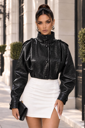 Lover's Lore Pu Leather Cropped Jacket- Black