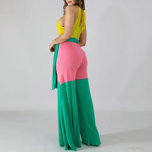 Color Block Wide Leg Jumpsuit