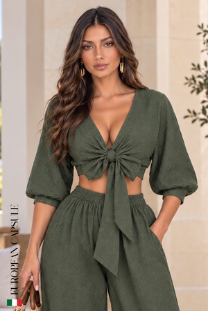 Italian Linen Lombardia Top- Olive