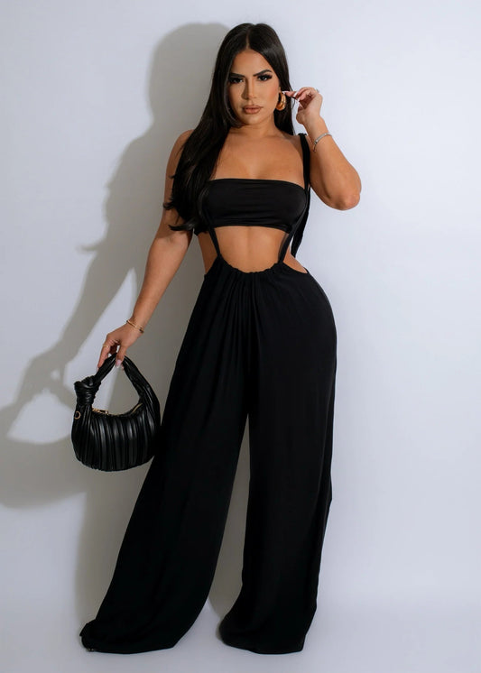 Black Loose Suspender Jumpsuit