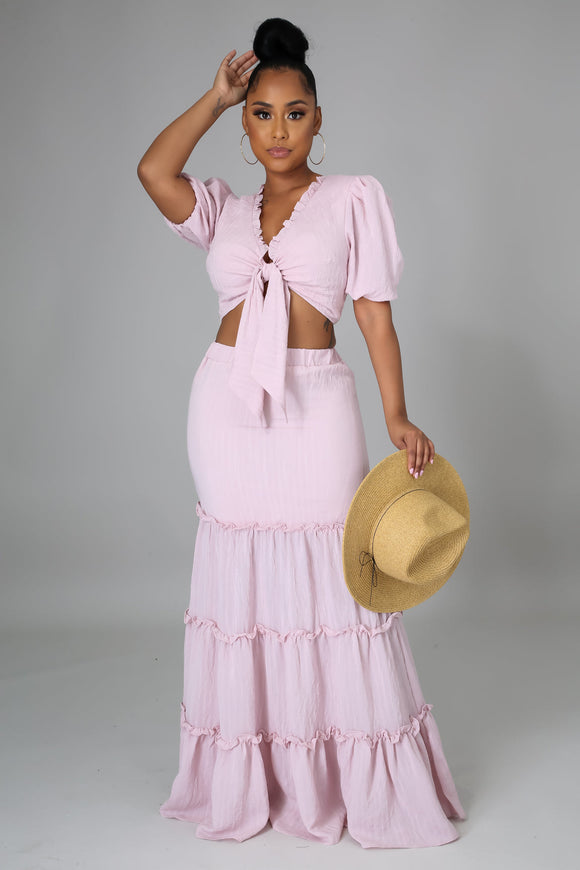 Sweet Fantasy Pink Ruffled Maxi Skirt & Top Set