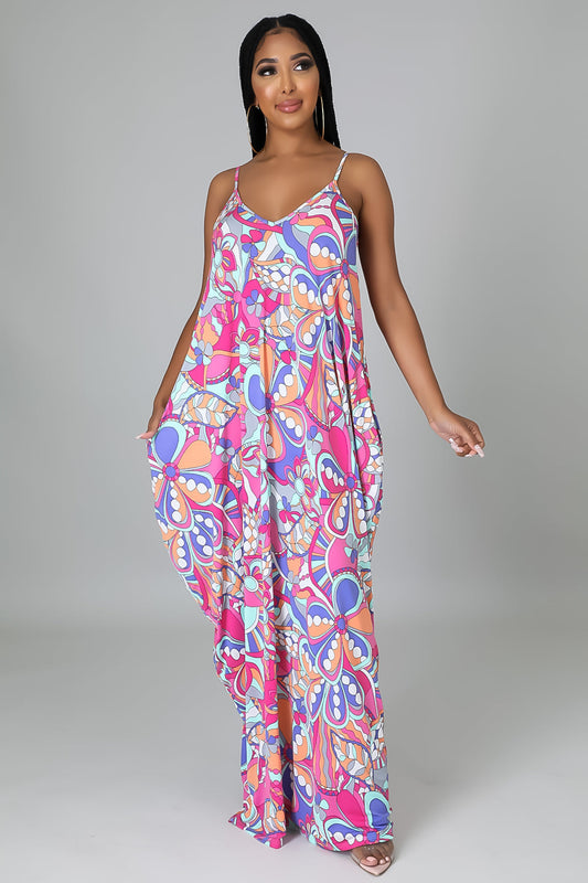 Multi-Pink Pocketed Maxi Dress