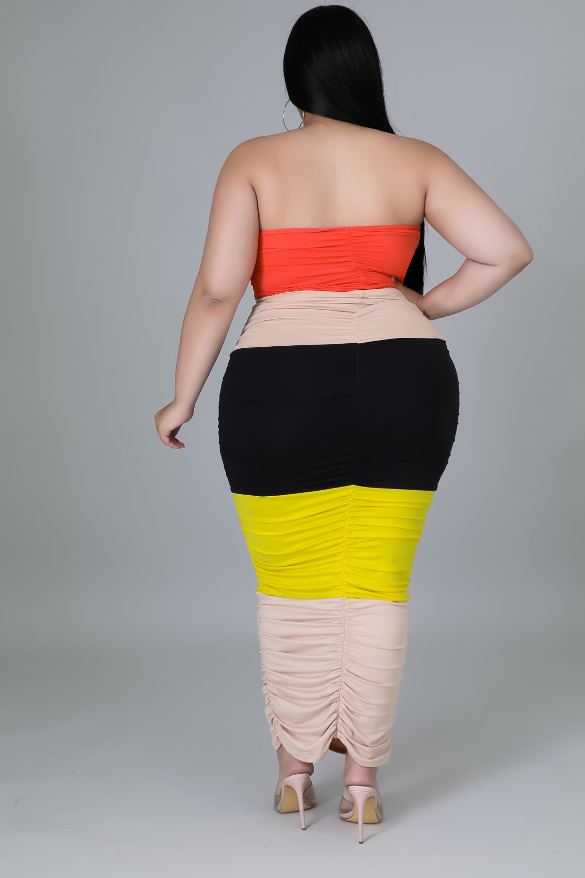 Plus Size Color Block Tube Ruched Dress