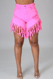 Pink High Waist Distressed Fringe Shorts