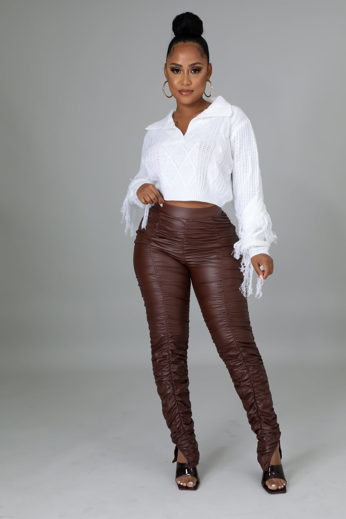 Long Sleeve Fringe Knit Sweater Top