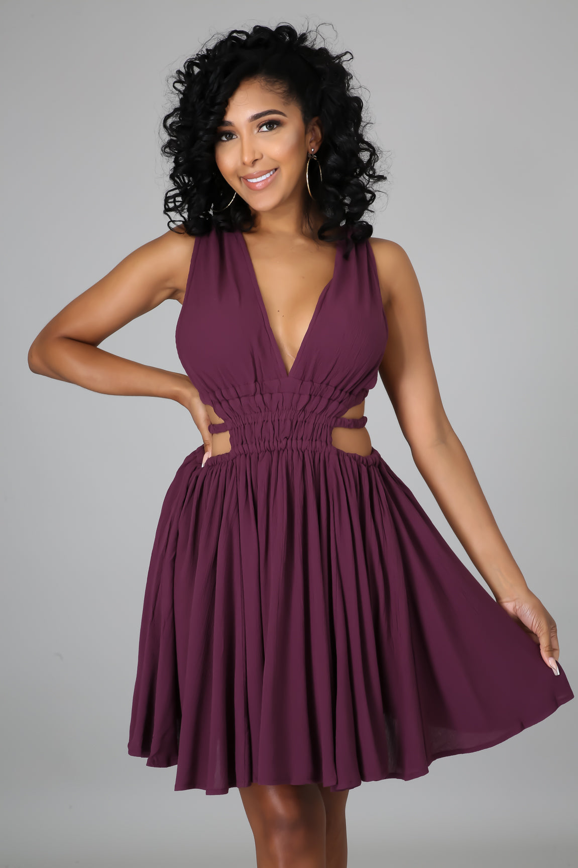 Spring Pleated Cut-Out Dress