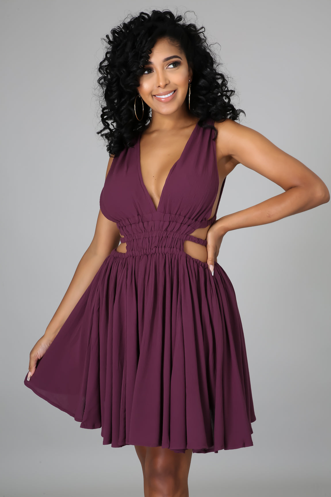 Spring Pleated Cut-Out Dress