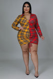 Plus Size Plaid Print Ruched Dress