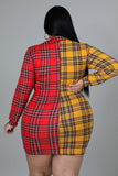 Plus Size Plaid Print Ruched Dress