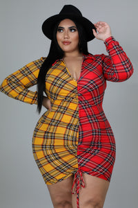 Plus Size Plaid Print Ruched Dress