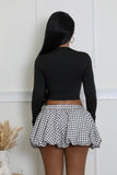 Playful Gingham Mini Skirt Bowtie Attached Top Set