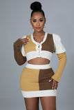 Knitted Color Block Mini Skirt & Cardigan Set