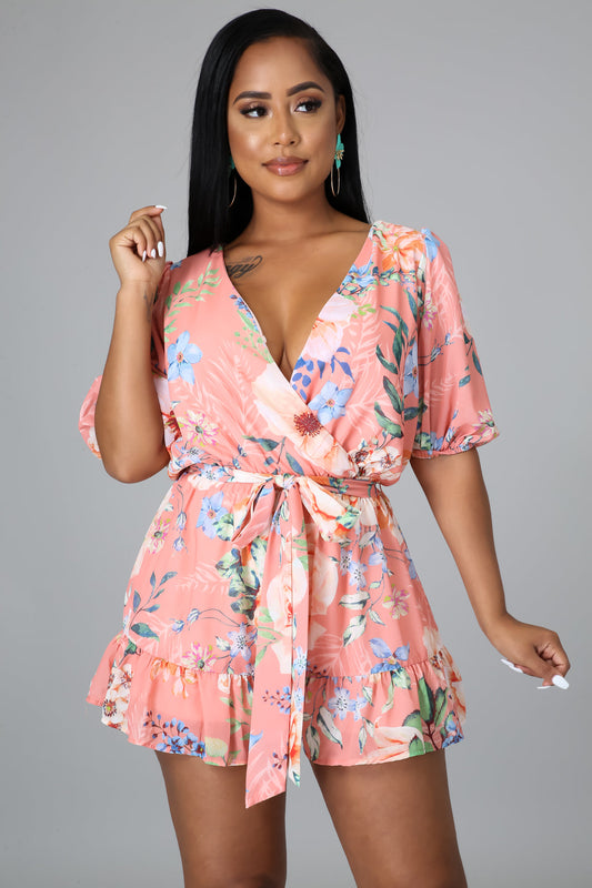 Pink Floral Stretch Romper