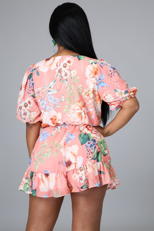 Pink Floral Stretch Romper