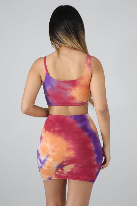 Tie Dye Mini Skirt & Cropped Top Set