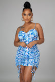 Multi Blue Mini Ruched Dress