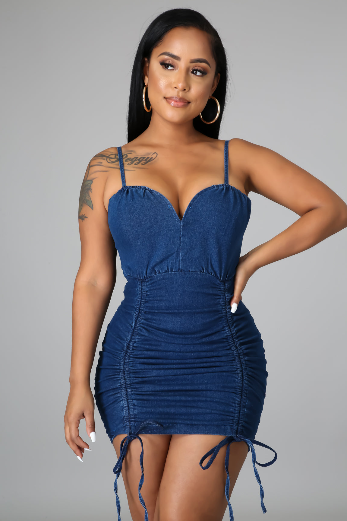 Denim Mini Ruched Dress