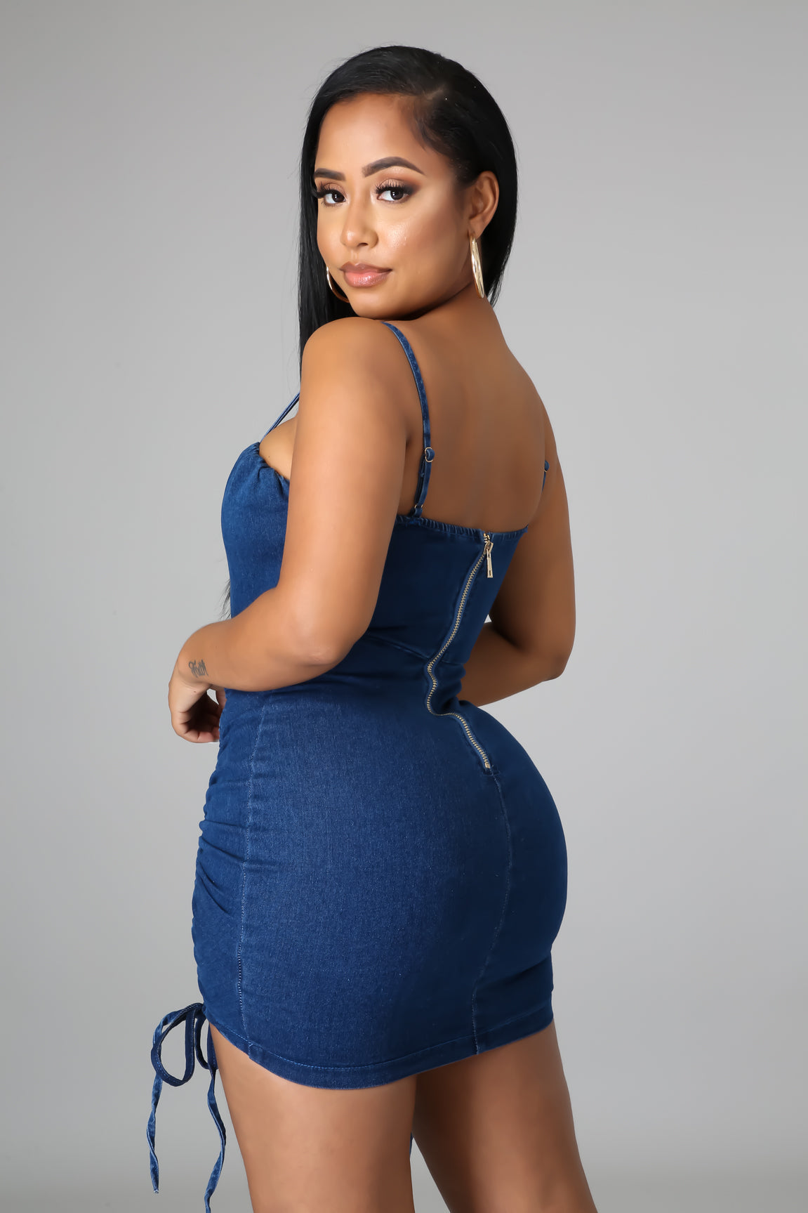 Denim Mini Ruched Dress