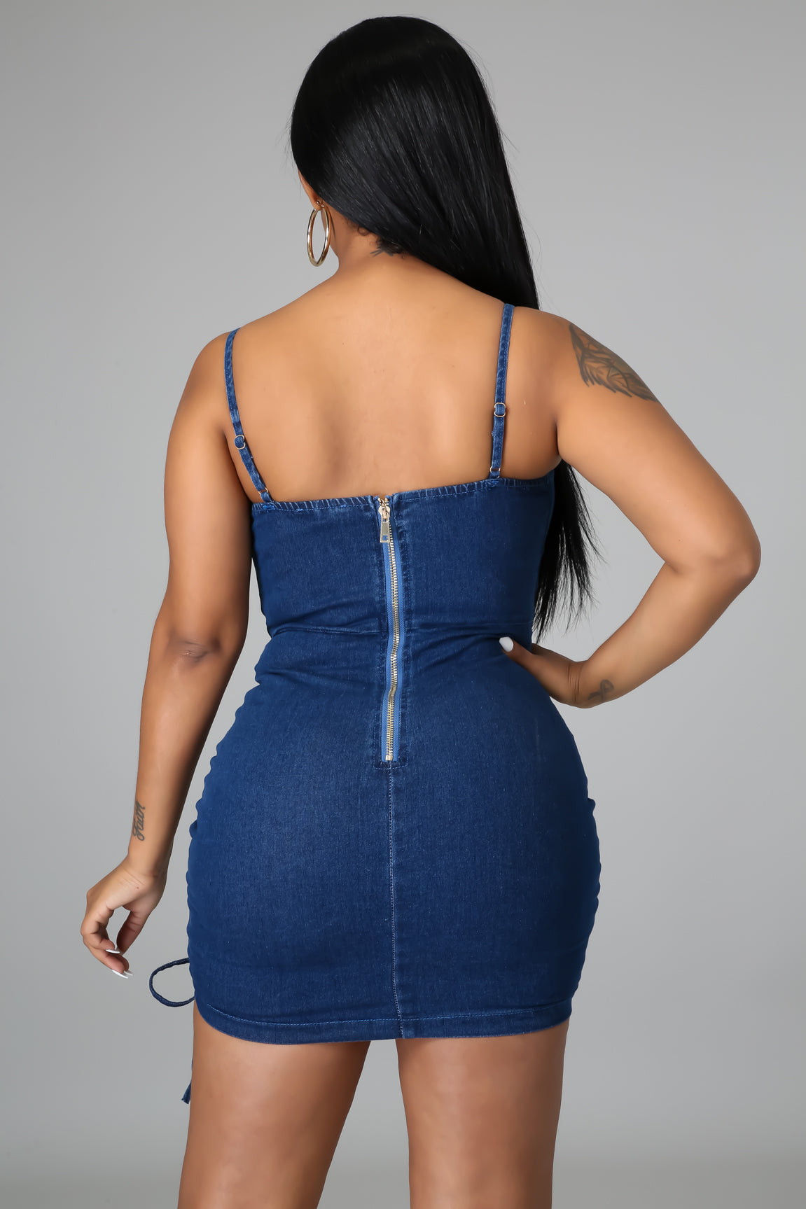 Denim Mini Ruched Dress