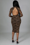 Open Back Cheetah Print Ruched Dress