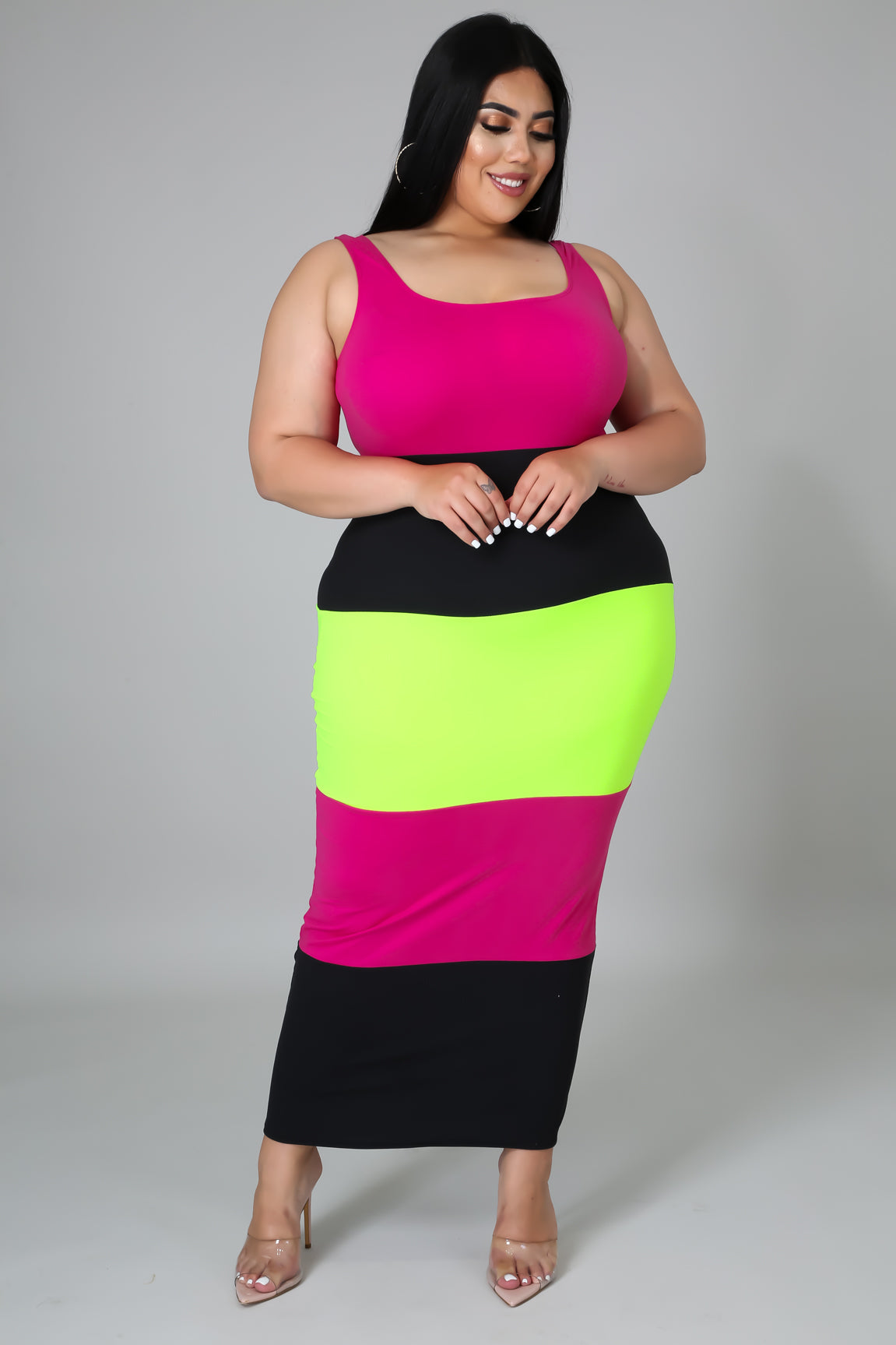 Plus Size Wide Striped Colorblock Midi Dress