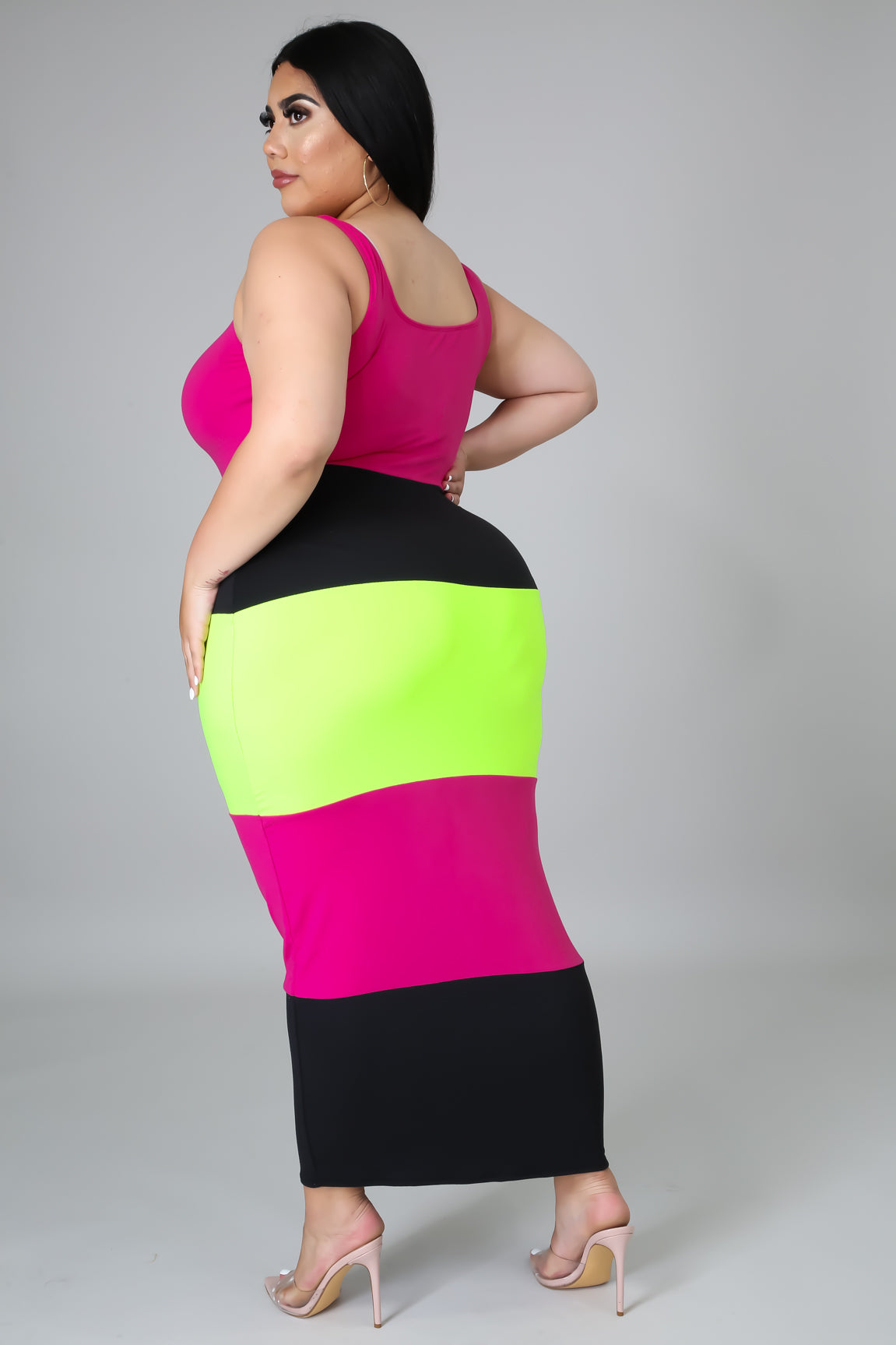 Plus Size Wide Striped Colorblock Midi Dress