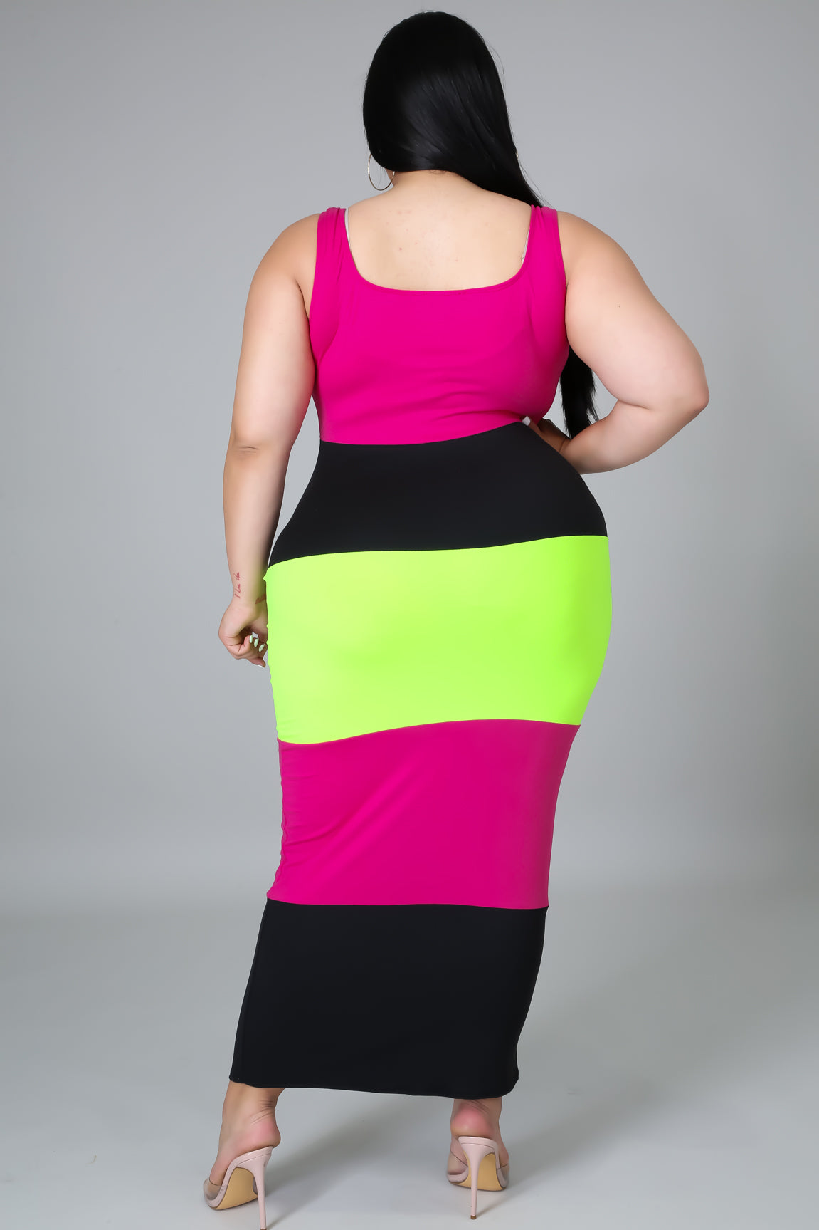 Plus Size Wide Striped Colorblock Midi Dress