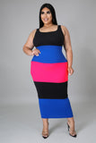 Plus Size Wide Striped Colorblock Midi Dress