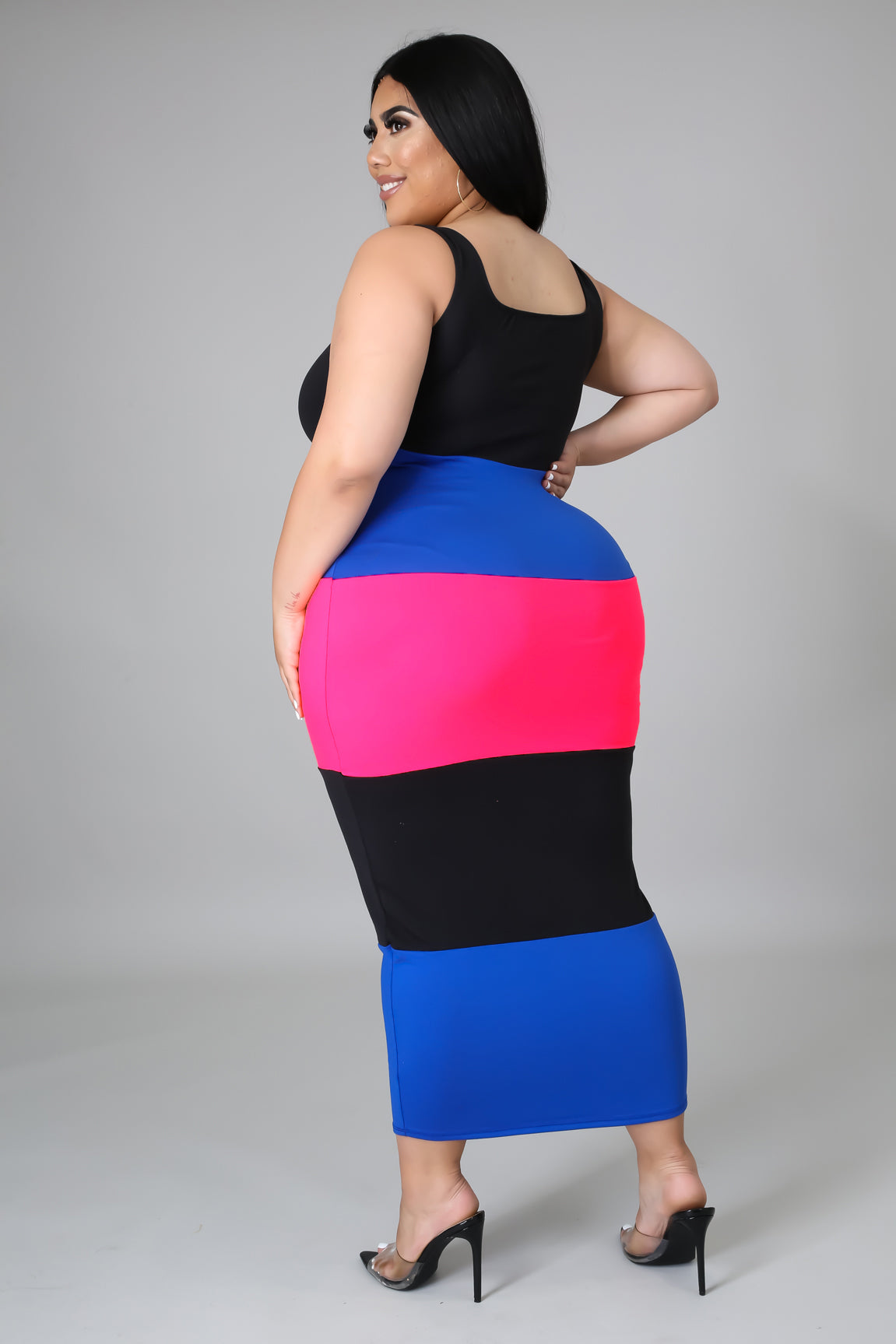 Plus Size Wide Striped Colorblock Midi Dress