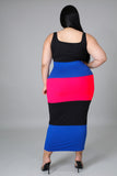 Plus Size Wide Striped Colorblock Midi Dress