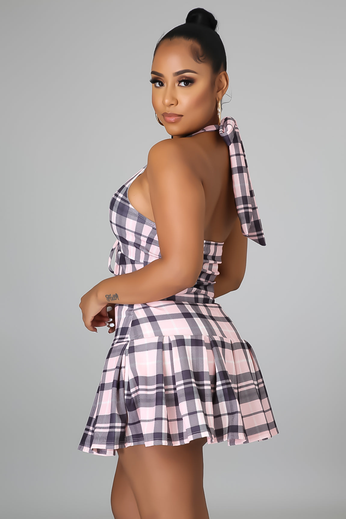 Sexy Plaid Pleated Mini Skirt & Top Set