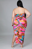 Plus Size Pink Ruched Tube Side Slit Dress