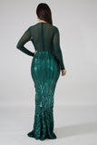 Bedazzled Green Sequin Mermaid Bottom Maxi Dress